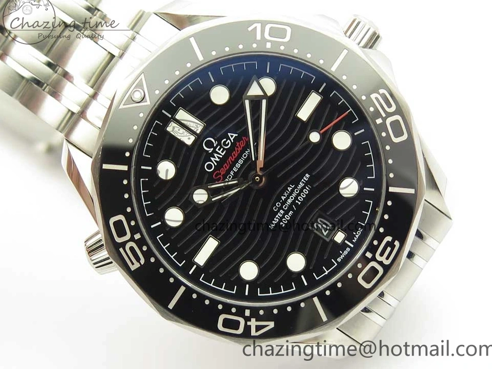 0520 2018 Seamaster Diver 300M OMF Best Edition Black Ceramic Black Dial on SS Bracelet A8800 (Black Balance Wheel) Breathable 7959
